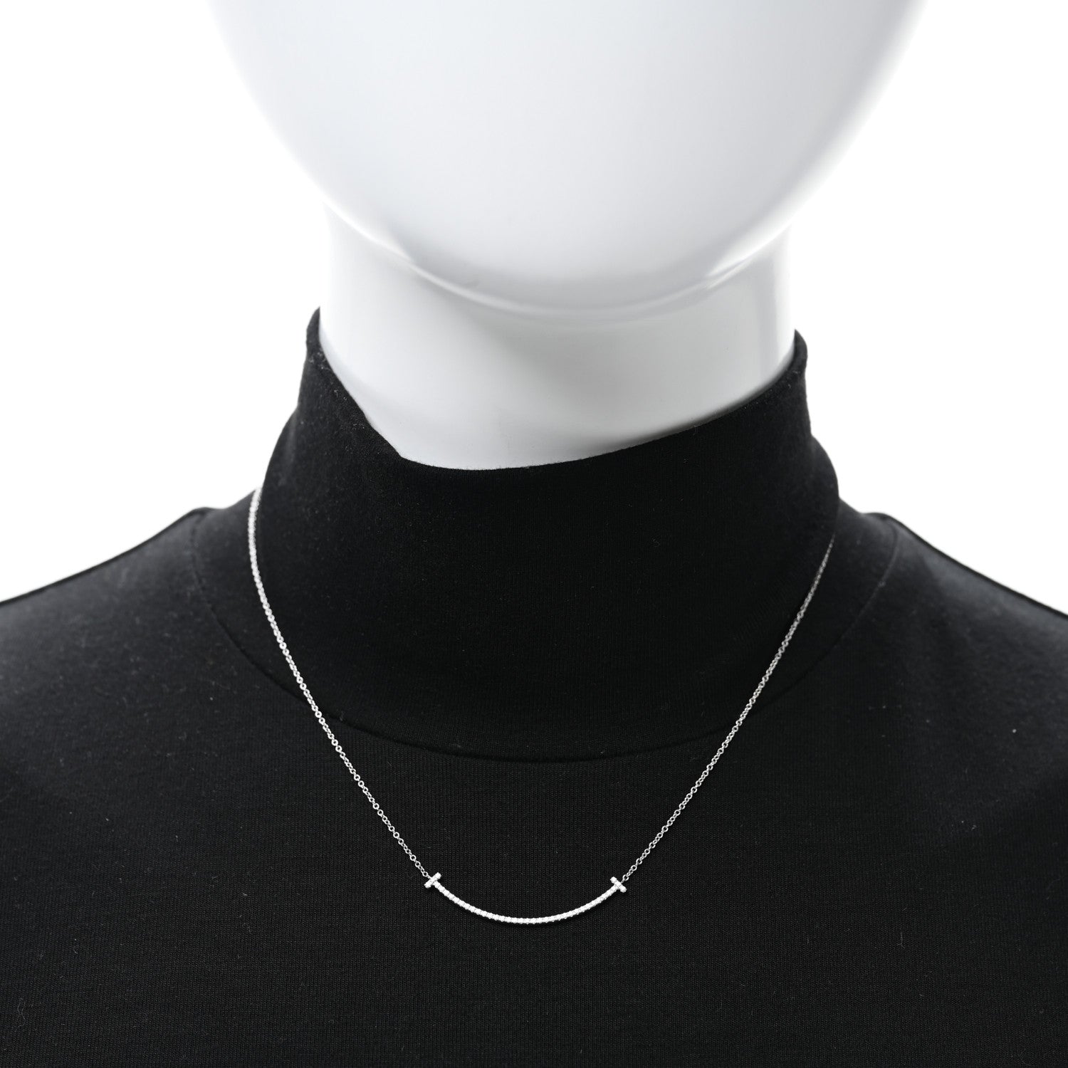 Tiffany 18K White Gold Diamond Small T Smile Pendant Necklace 2 of 5