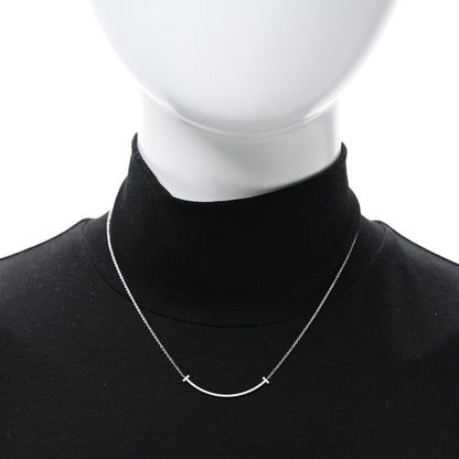 Tiffany 18K White Gold Diamond Small T Smile Pendant Necklace 2 of 5