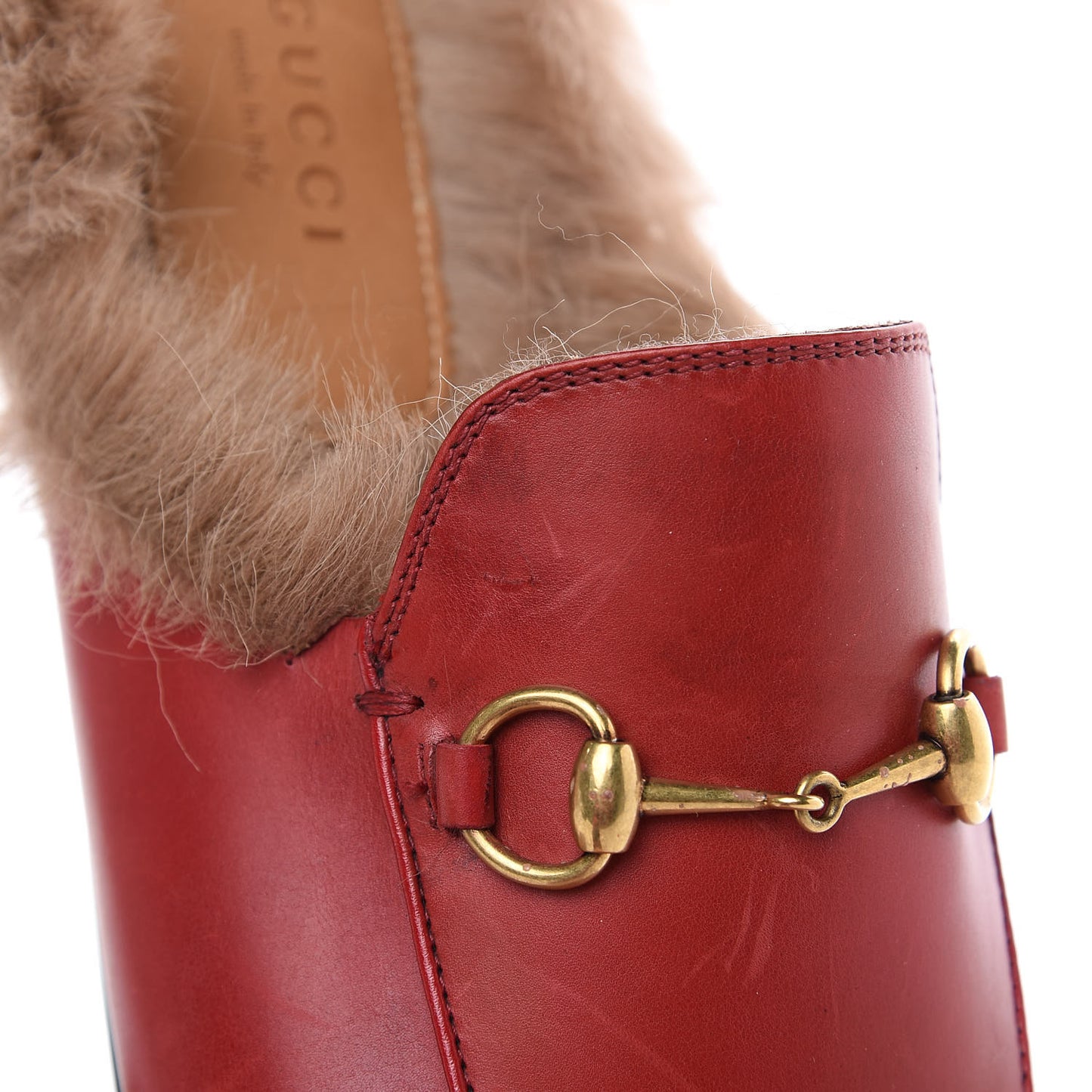Betis Glamour Calfskin Fur Womens Princetown Slippers 38 Hibiscus Red Naturale