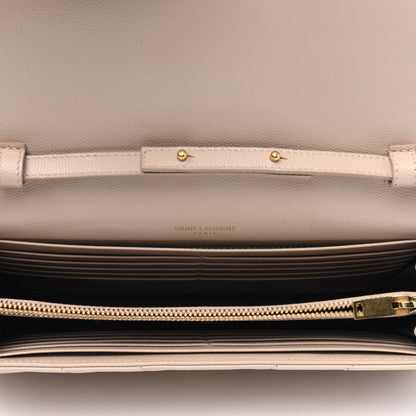 Saint Laurent Grain De Poudre Matelasse Chevron Monogram Chain Wallet Nude Powder 3 of 4