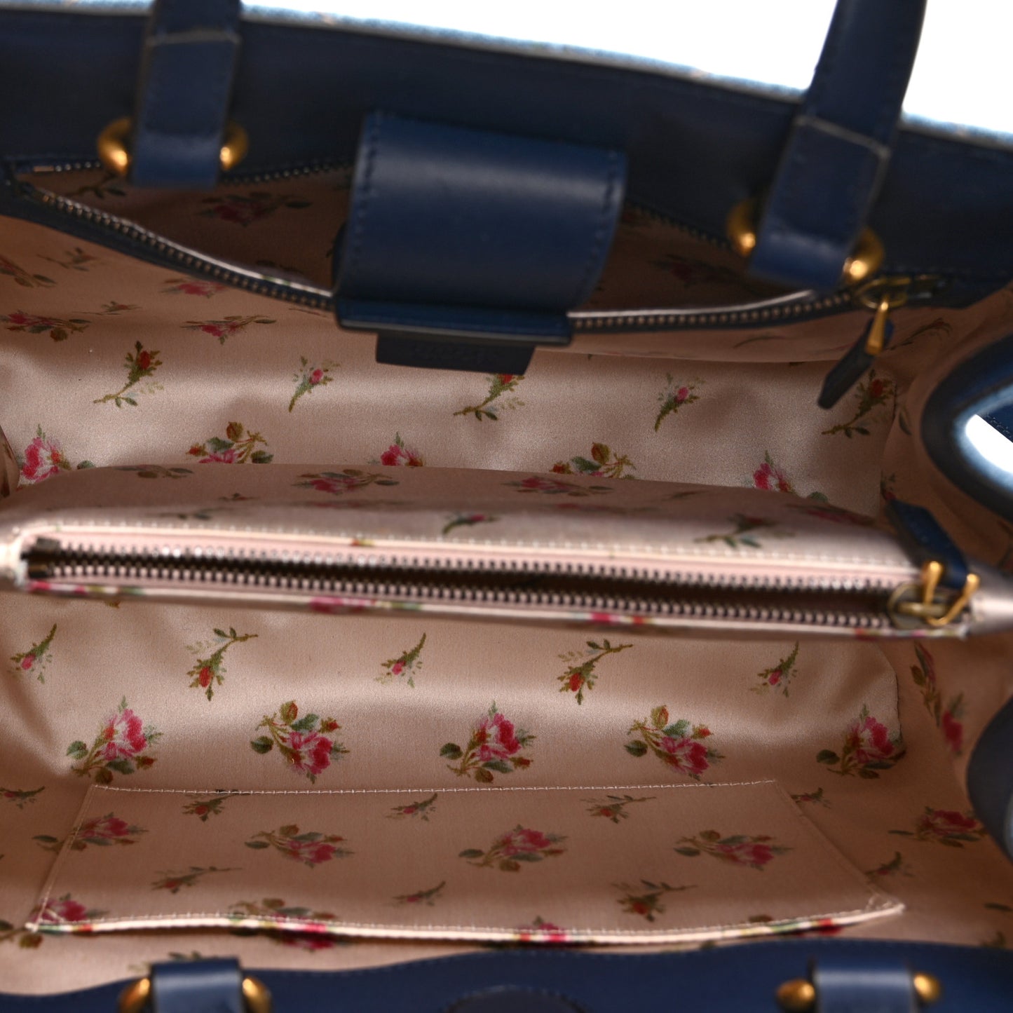 Denim Matelasse Flora Small GG Marmont Tote Blue