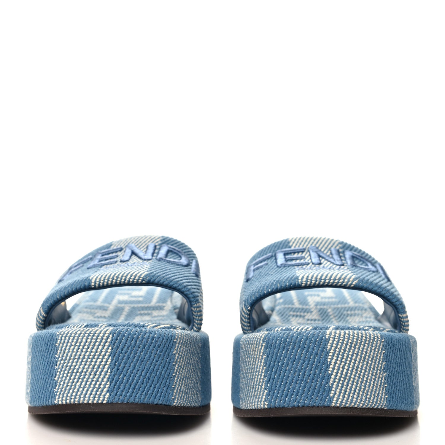 Fendi Denim Jacquard Womens FF Sunshine Flatform Slide Sandals 39 Light Blue 3 of 10