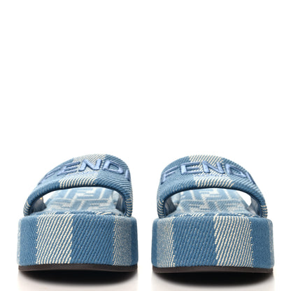 Fendi Denim Jacquard Womens FF Sunshine Flatform Slide Sandals 39 Light Blue 3 of 10