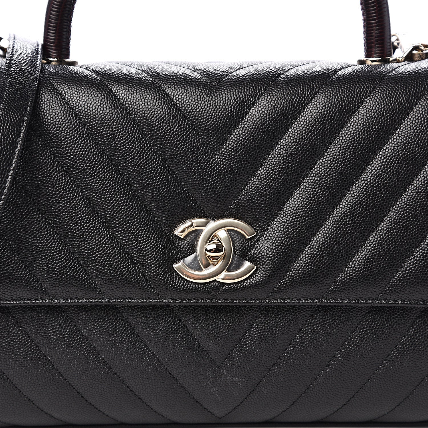 Chanel Caviar Lizard Embossed Quilted Chevron Small Coco Handle Flap Black 9 of 10