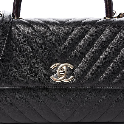 Chanel Caviar Lizard Embossed Quilted Chevron Small Coco Handle Flap Black 9 of 10