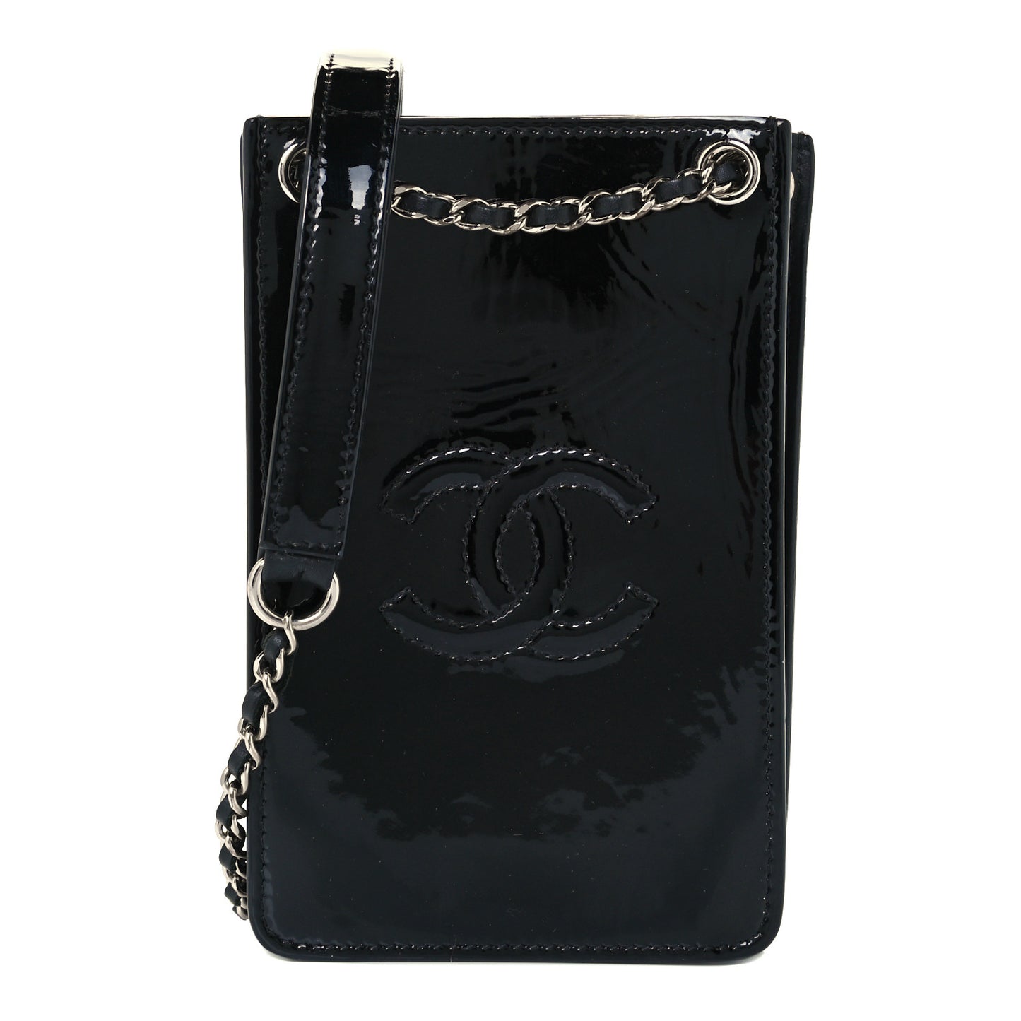 Patent CC Phone Holder Crossbody Black