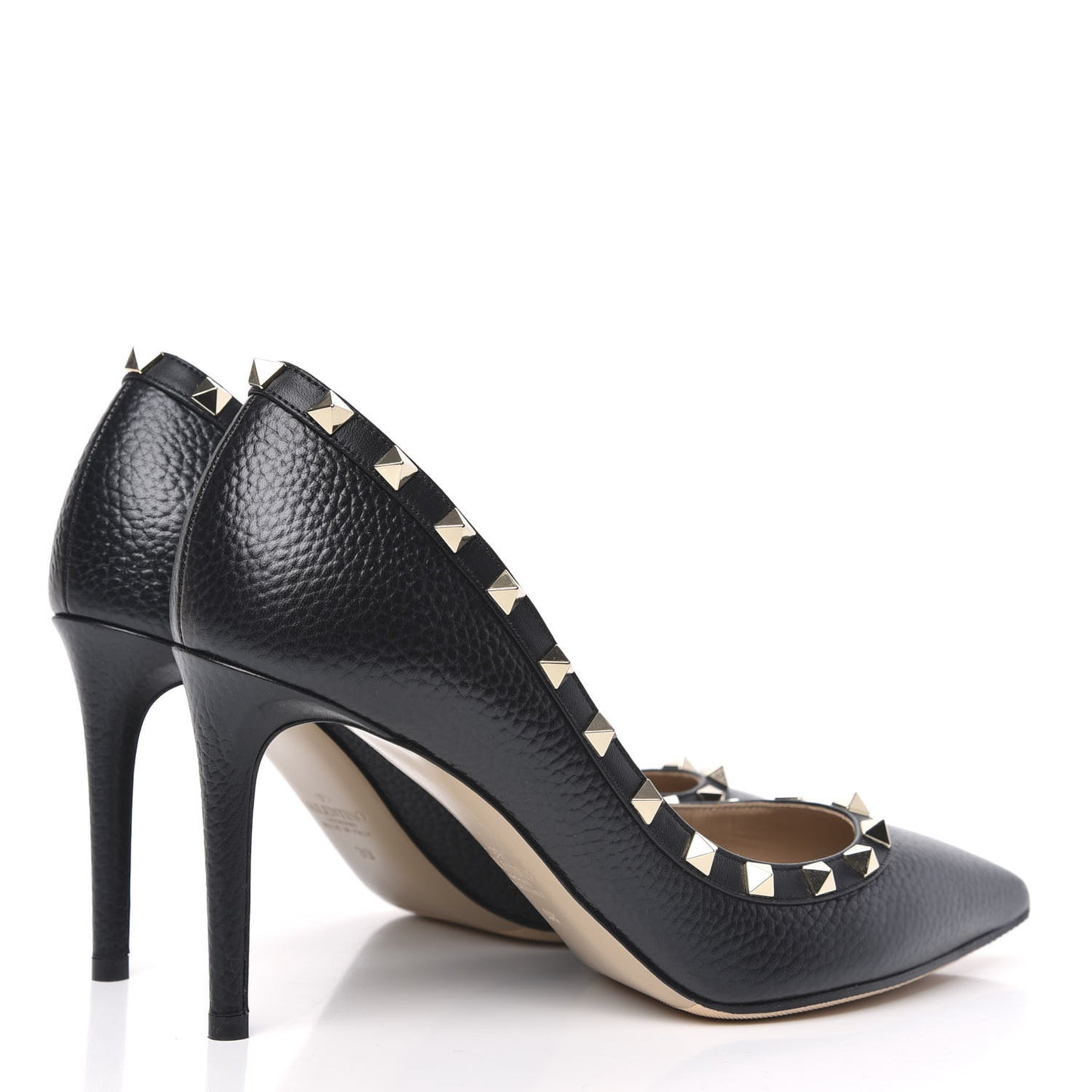 Pebbled Calfskin Rockstud 85mm Pumps 39 Black
