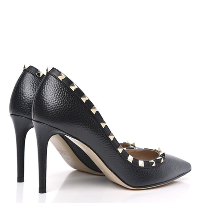 Valentino Garavani Pebbled Calfskin Rockstud 85mm Pumps 39 Black 4 of 8