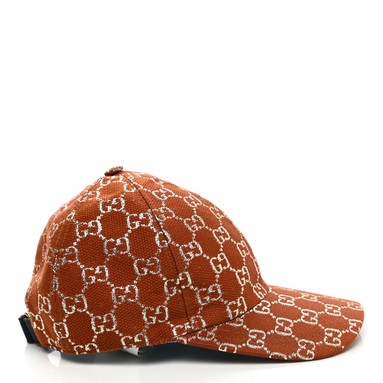 Gucci Canvas Lame GG Monogram Rush Baseball Hat S Burnt Orange Silver 5 of 9