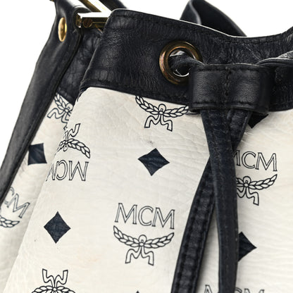 MCM Visetos Small Heritage Drawstring Bucket Bag White Black 16 of 19