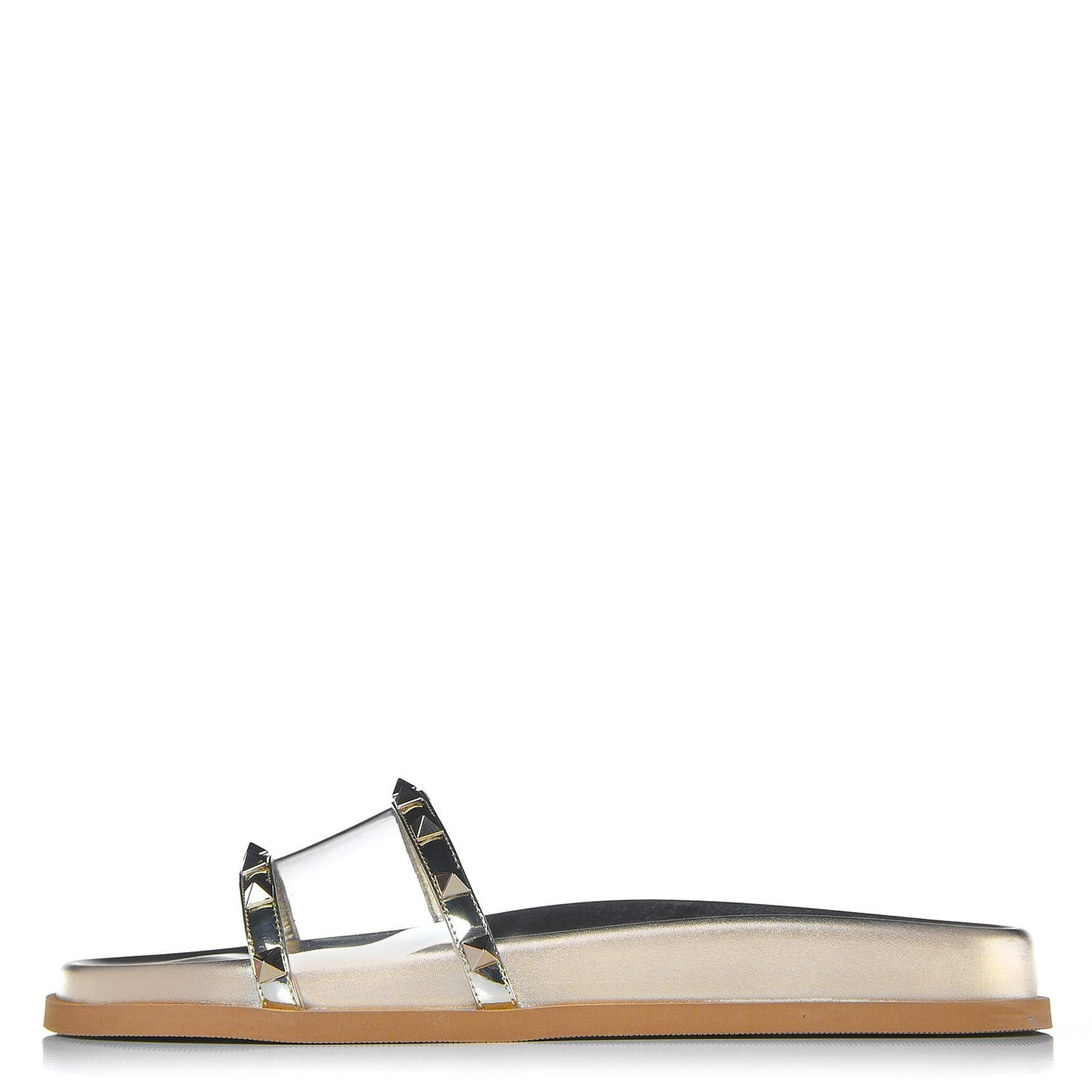 PVC Metallic Nappa Rockstud Moonwalk Flat Slide Sandals 40.5 Platino Transparent