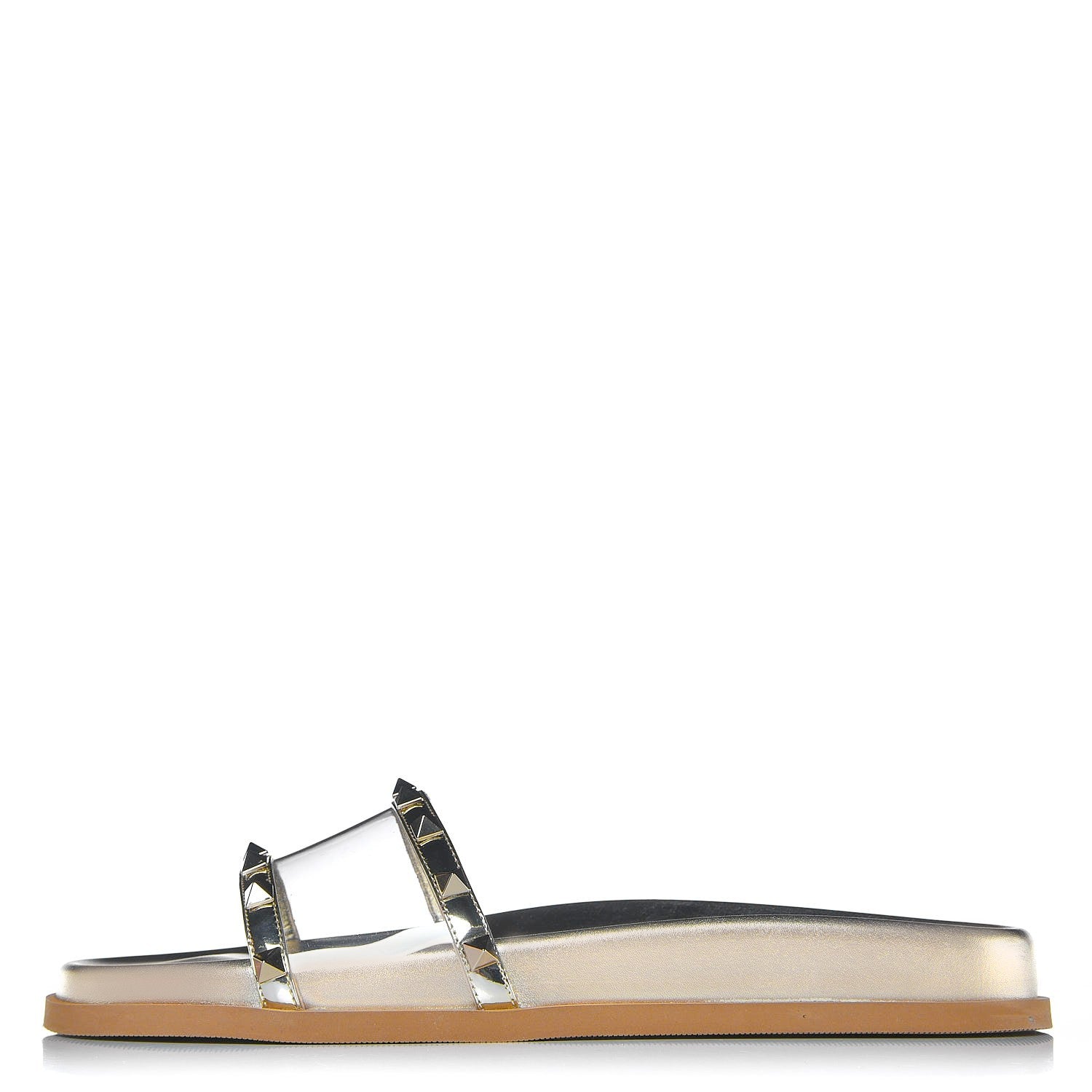 Valentino Garavani PVC Metallic Nappa Rockstud Moonwalk Flat Slide Sandals 40.5 Platino Transparent 1 of 8