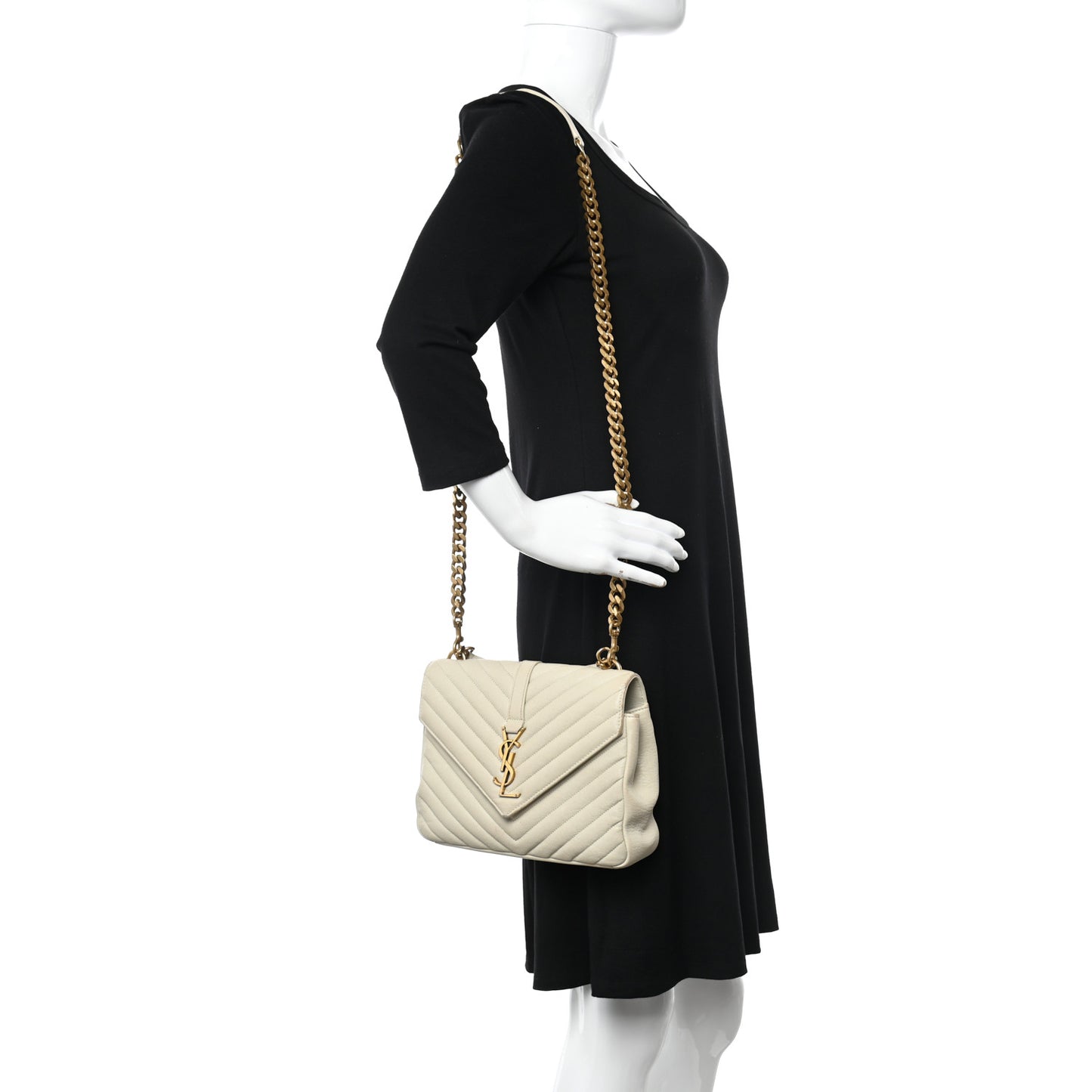 Sheepskin Matelasse Chevron Monogram Medium College Bag Crema Soft