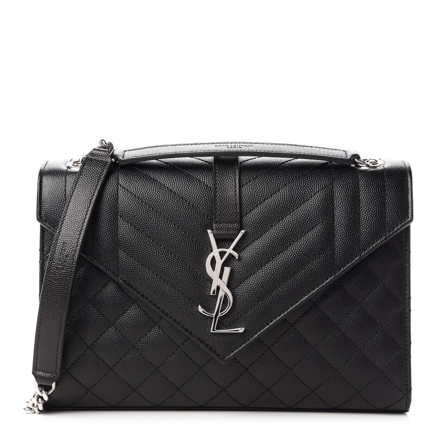 Grain De Poudre Textured Mixed Matelasse Triquilt Medium Monogram Satchel Black