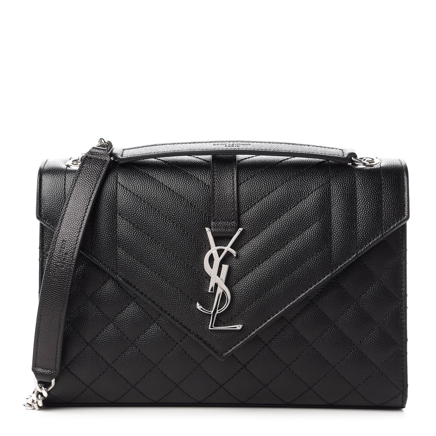 Saint Laurent Grain De Poudre Textured Mixed Matelasse Triquilt Medium Monogram Satchel Black 1 of 10