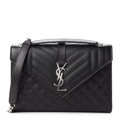 Saint Laurent Grain De Poudre Textured Mixed Matelasse Triquilt Medium Monogram Satchel Black 1 of 10
