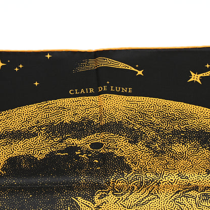 Hermes Silk Clair De Lune Double Face Scarf 90 Black Jaune D'Or Bleu 8 of 9