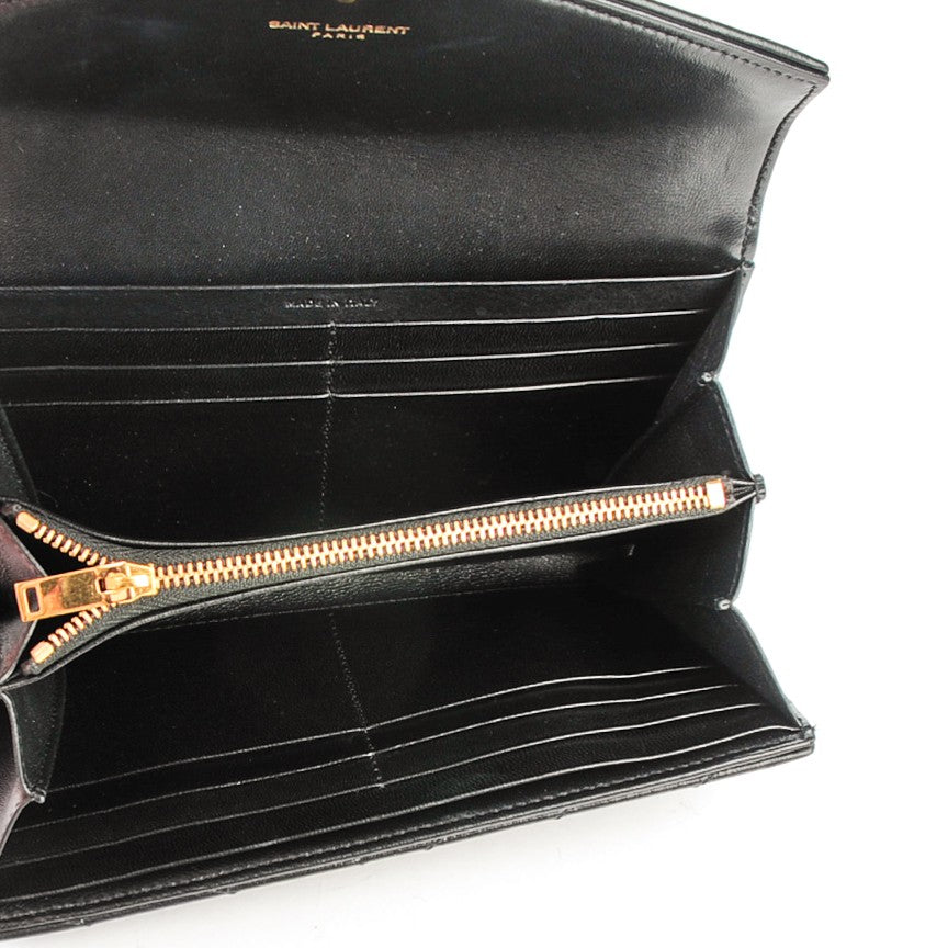 Lambskin Matelasse Chevron Large Monogram Wallet Black