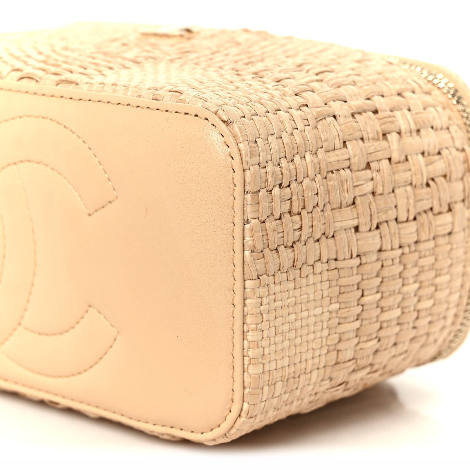 Chanel Braided Raffia Quilted Top Handle Slim Vanity Case With Chain Beige 11 of 11