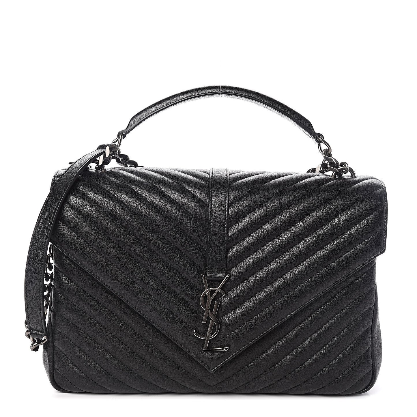 Sheepskin Matelasse Chevron Monogram Large College Satchel Black