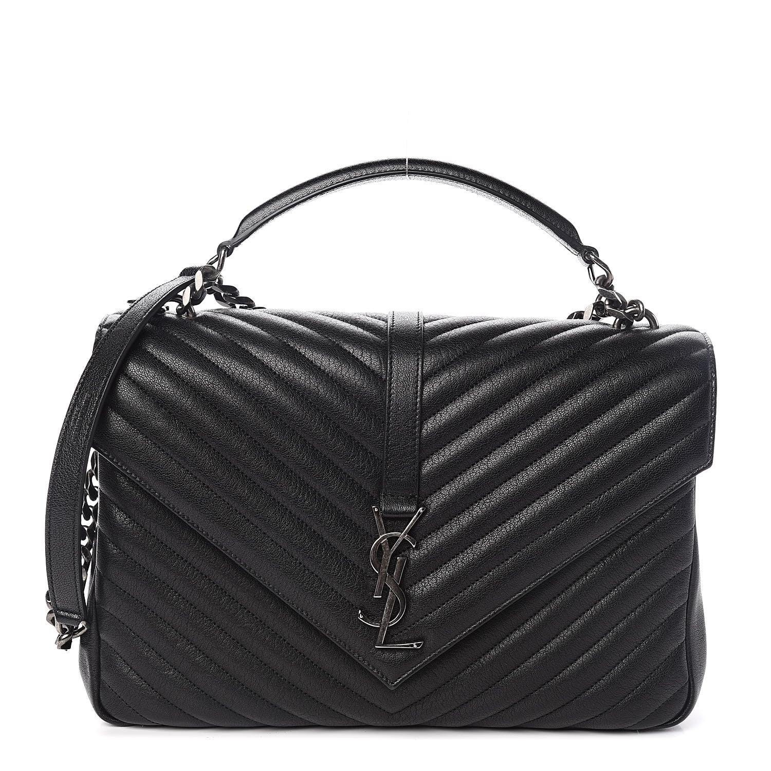 Saint Laurent Sheepskin Matelasse Chevron Monogram Large College Satchel Black 1 of 12