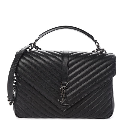 Saint Laurent Sheepskin Matelasse Chevron Monogram Large College Satchel Black 1 of 12