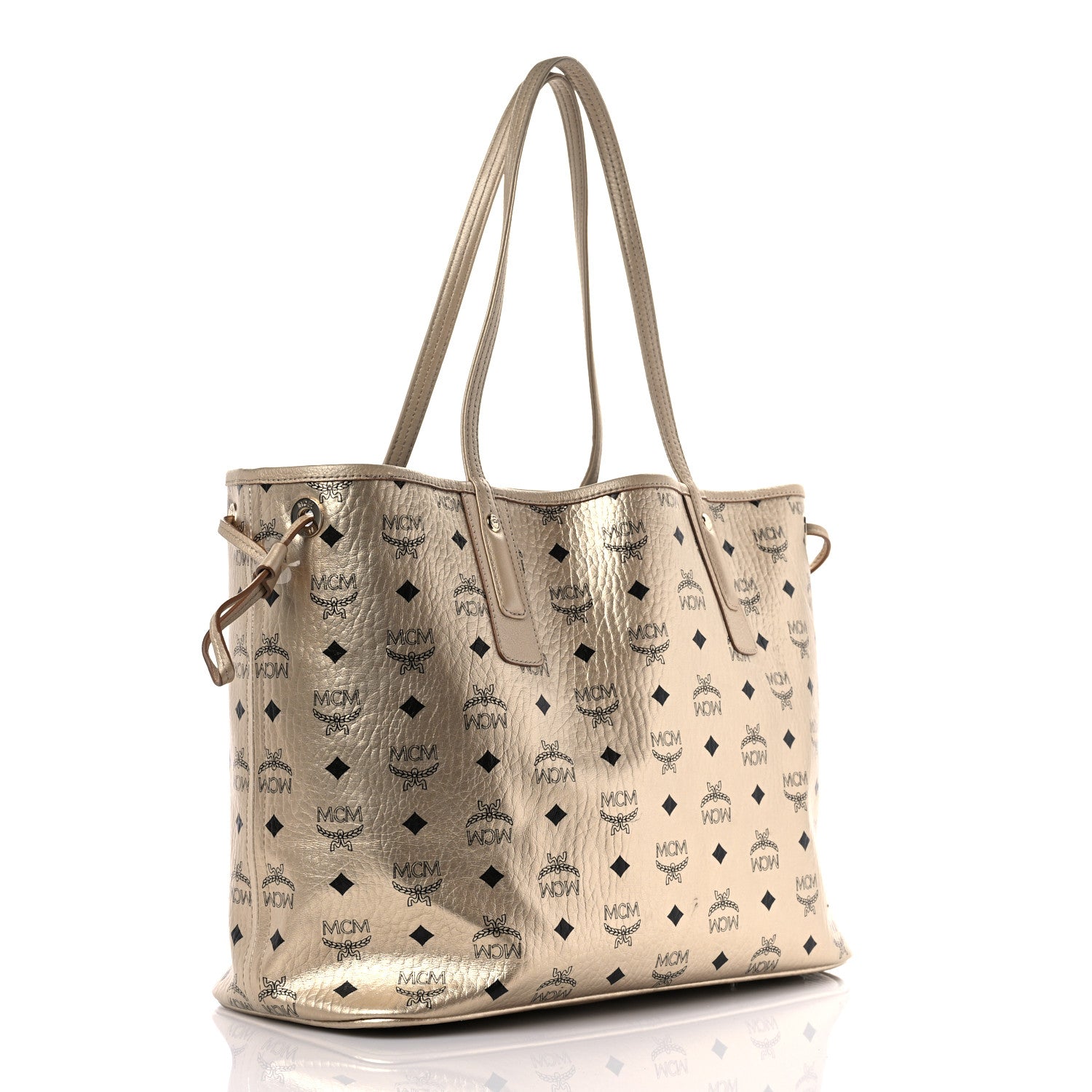 MCM Metallic Visetos Medium Liz Reversible Shopper Tote Gold 4 of 21