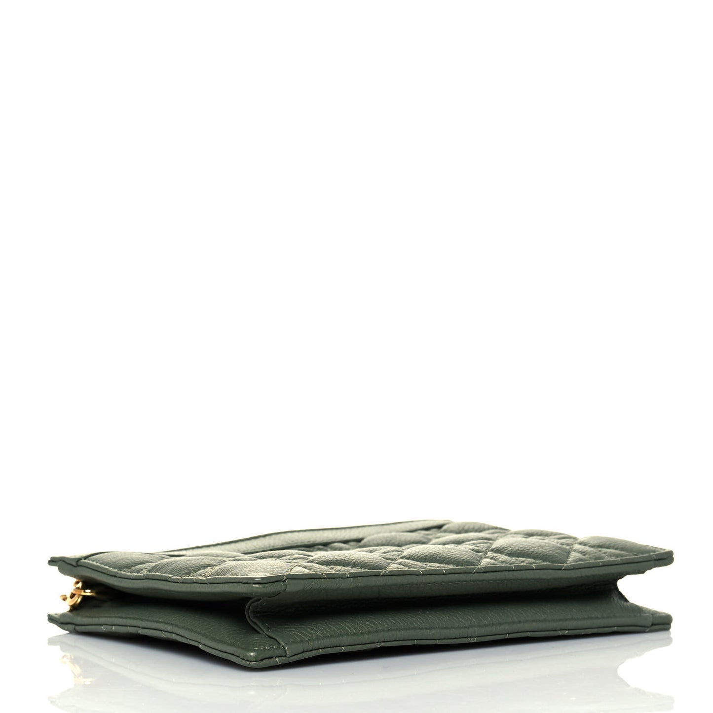 Calfskin Cannage Caro Zipped Pouch With Chain Cedar Green