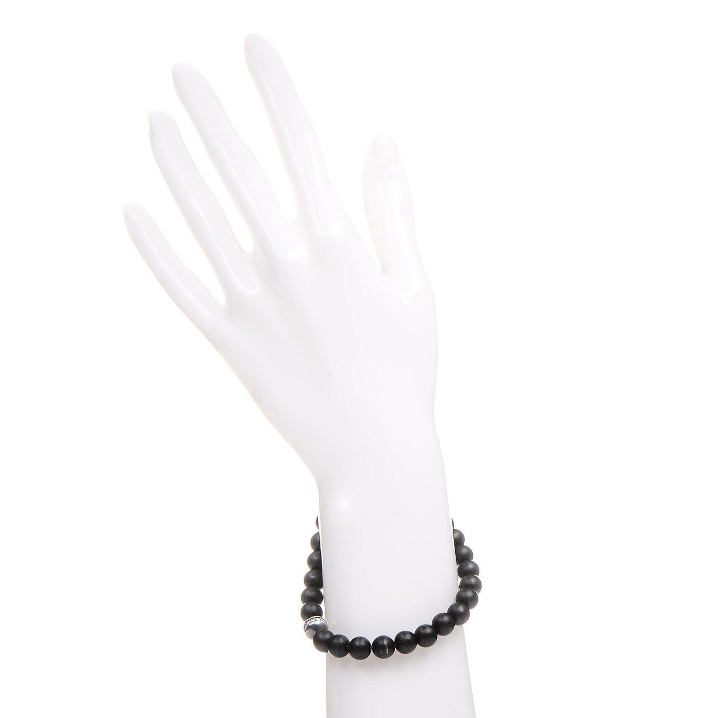 Sterling Silver Diamond Black Onyx 8mm Spiritual Beads Bracelet