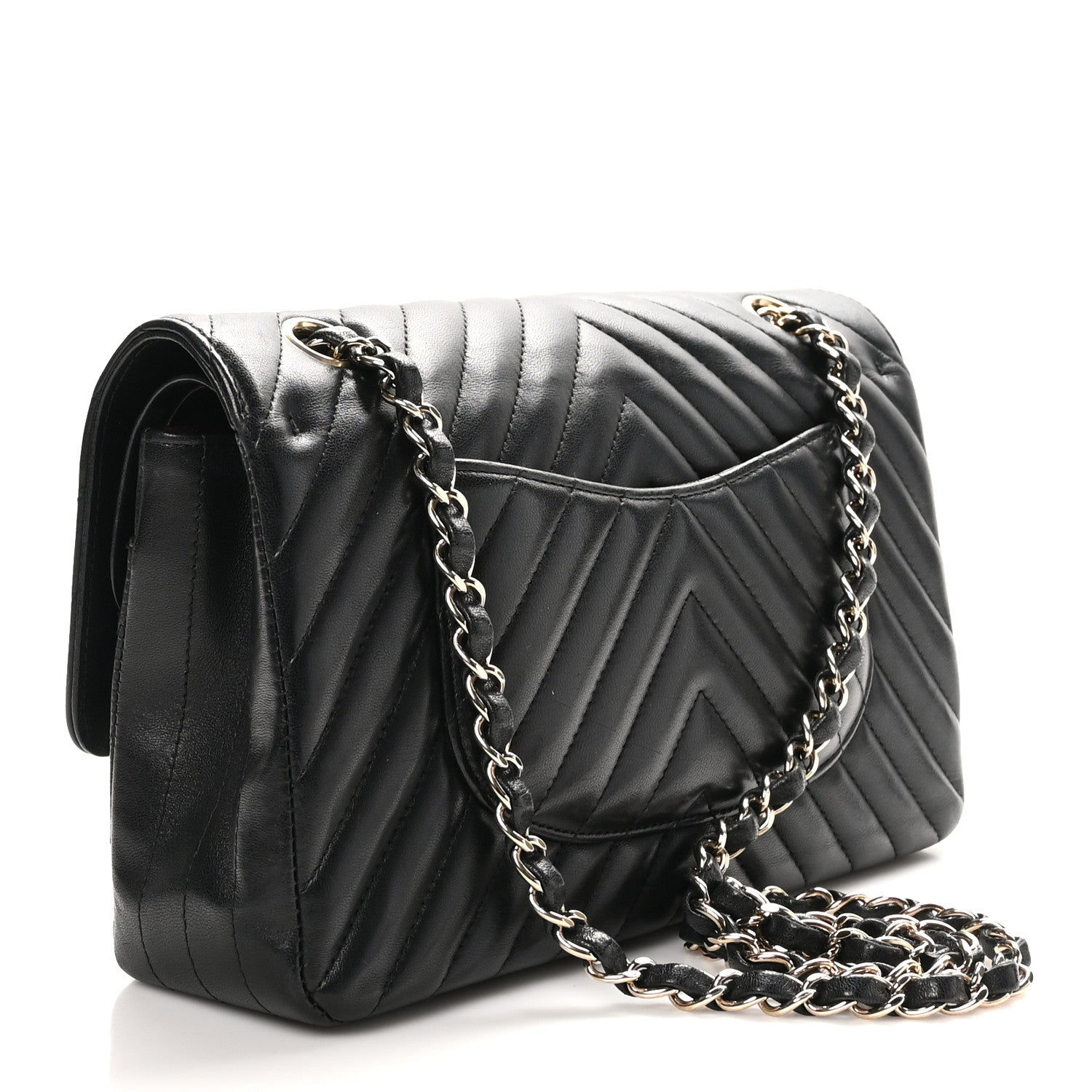 Chanel Lambskin Chevron Quilted Medium Double Flap Black 3 of 10