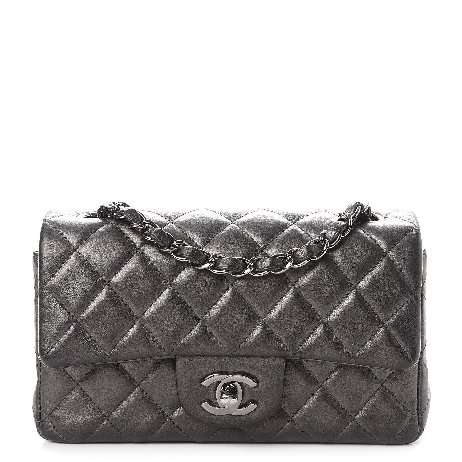Chanel Metallic Lambskin Quilted Mini Rectangular Flap Dark Grey 1 of 11