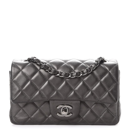 Chanel Metallic Lambskin Quilted Mini Rectangular Flap Dark Grey 1 of 11