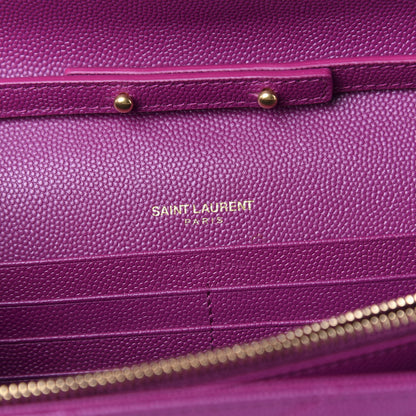 Saint Laurent Grain De Poudre Matelasse Chevron Monogram Chain Wallet Dark Grape 8 of 9