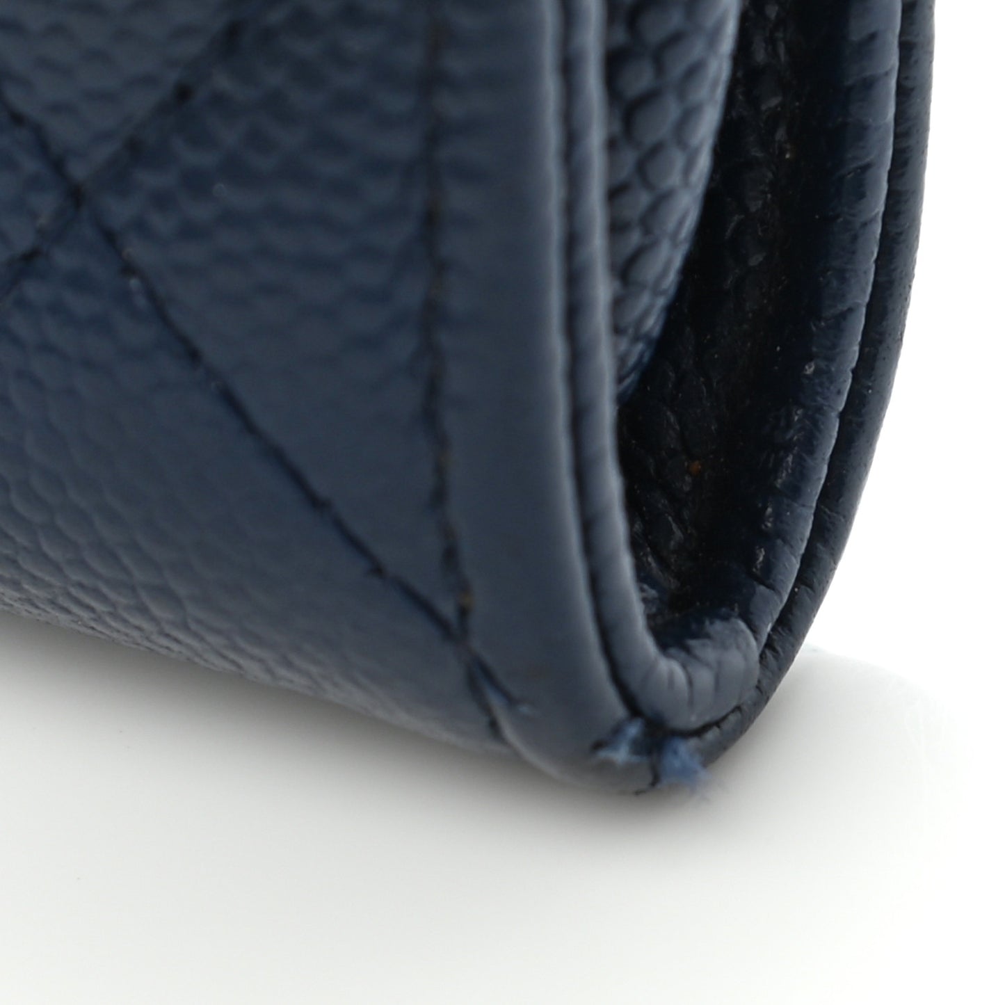 Caviar Quilted Flap Card Holder Navy Blue
