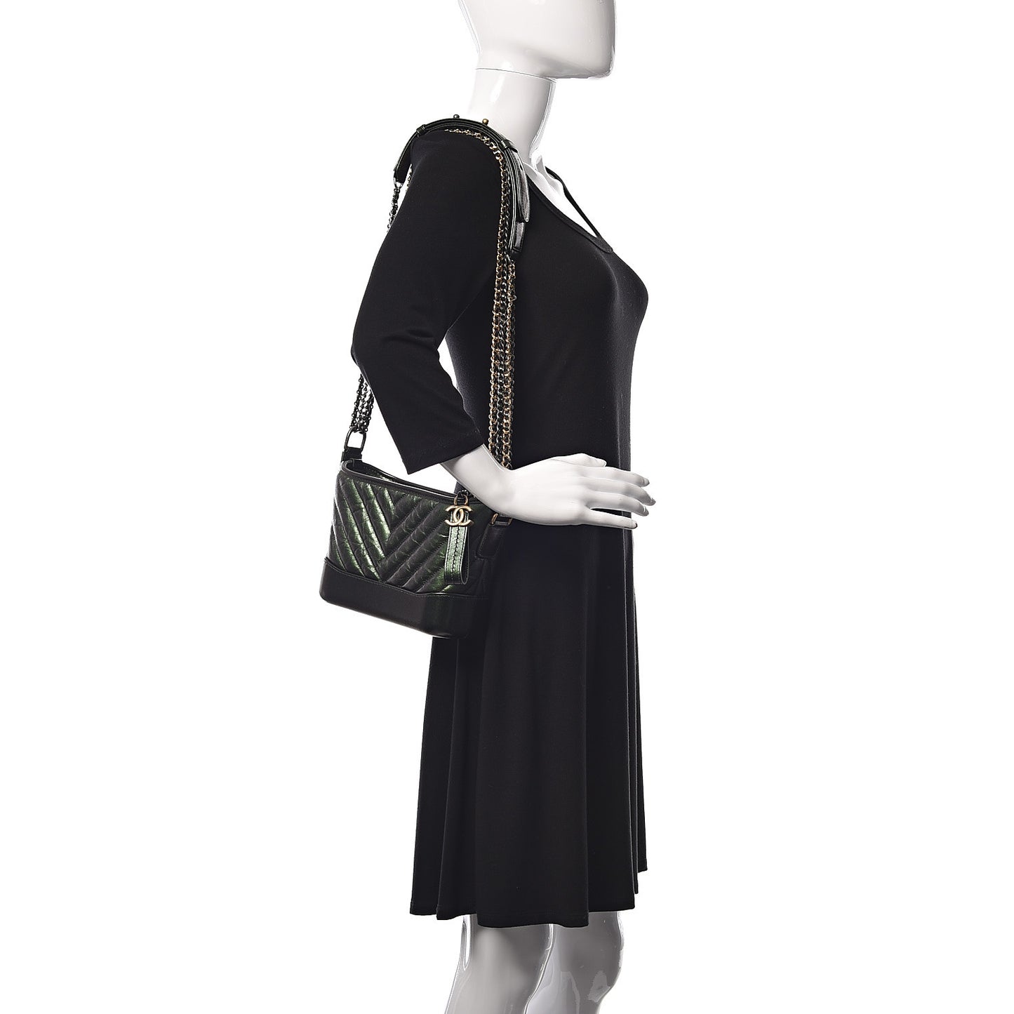 Metallic Calfskin Chevron Quilted Small Gabrielle Hobo Green