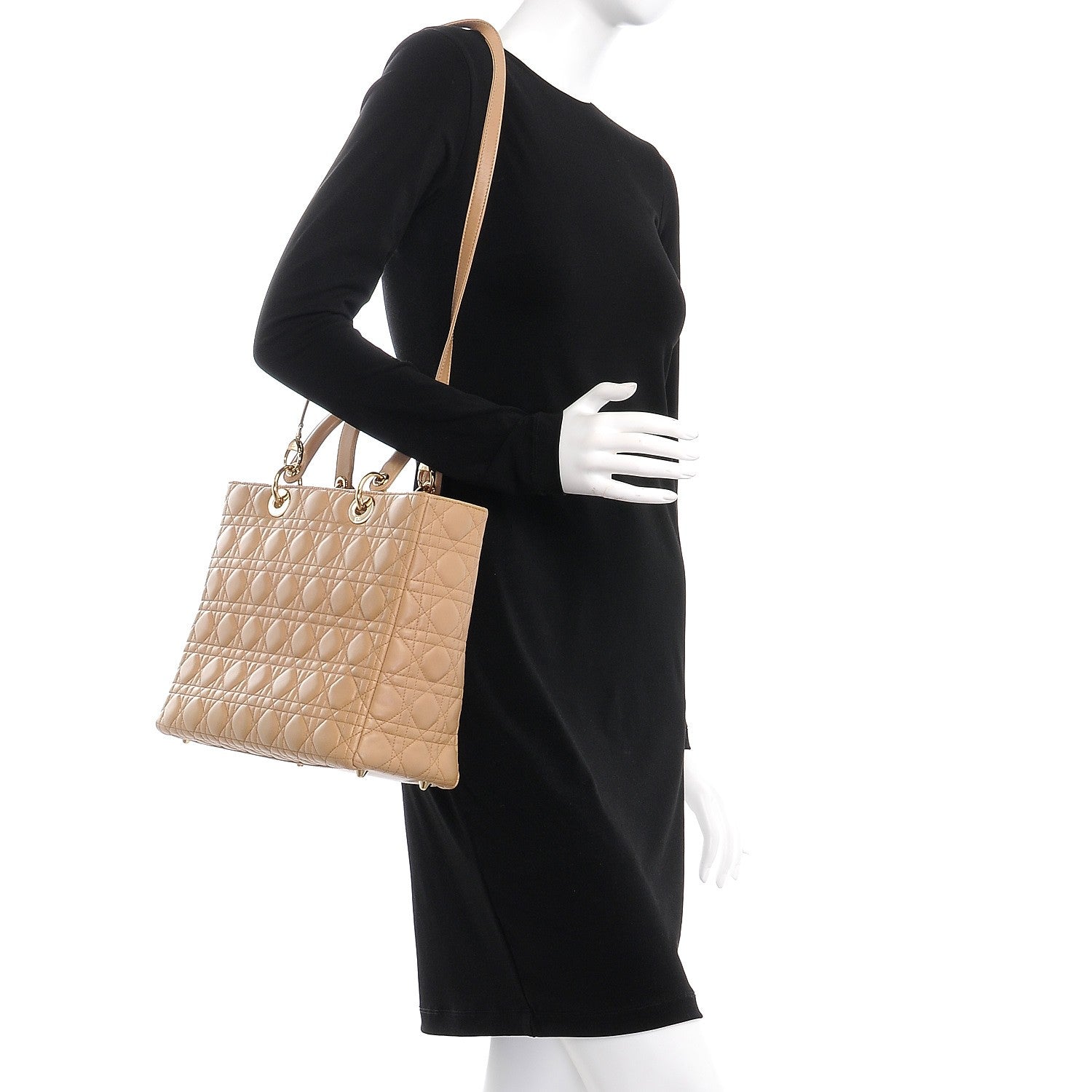 Christian Dior Lambskin Cannage Large Lady Dior Beige 3 of 8