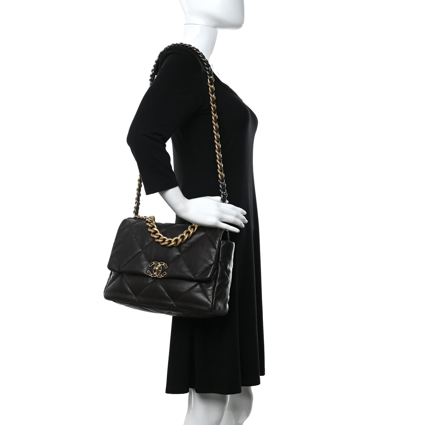Lambskin Quilted Large Chanel 19 Flap Dark Brown