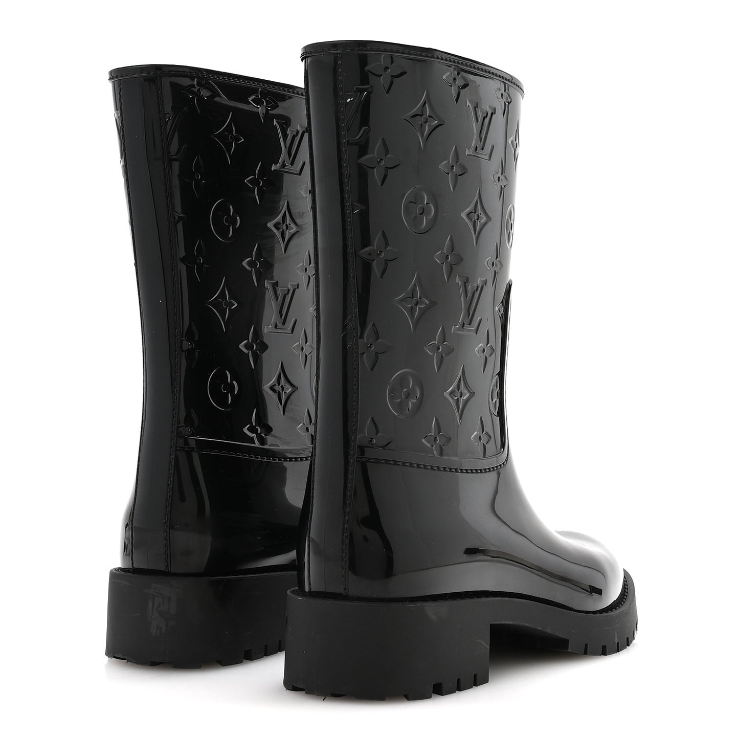 Rubber Embossed Monogram Splash Rain Short Boots 39 Black