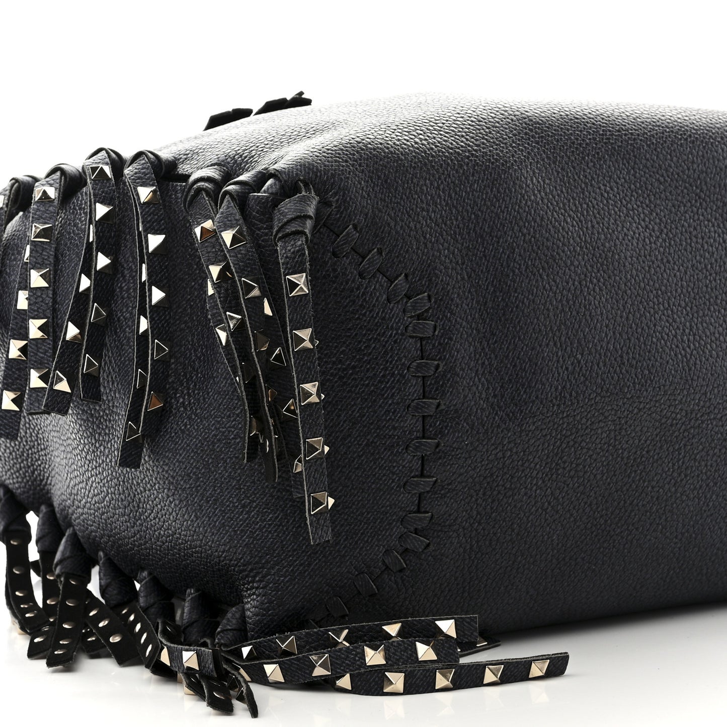 Grained Calfskin Rockstud C-Rockee Fringe Tote Deep Denim