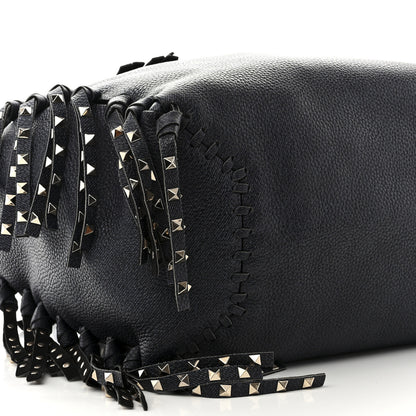 Valentino Garavani Grained Calfskin Rockstud C-Rockee Fringe Tote Deep Denim 8 of 9
