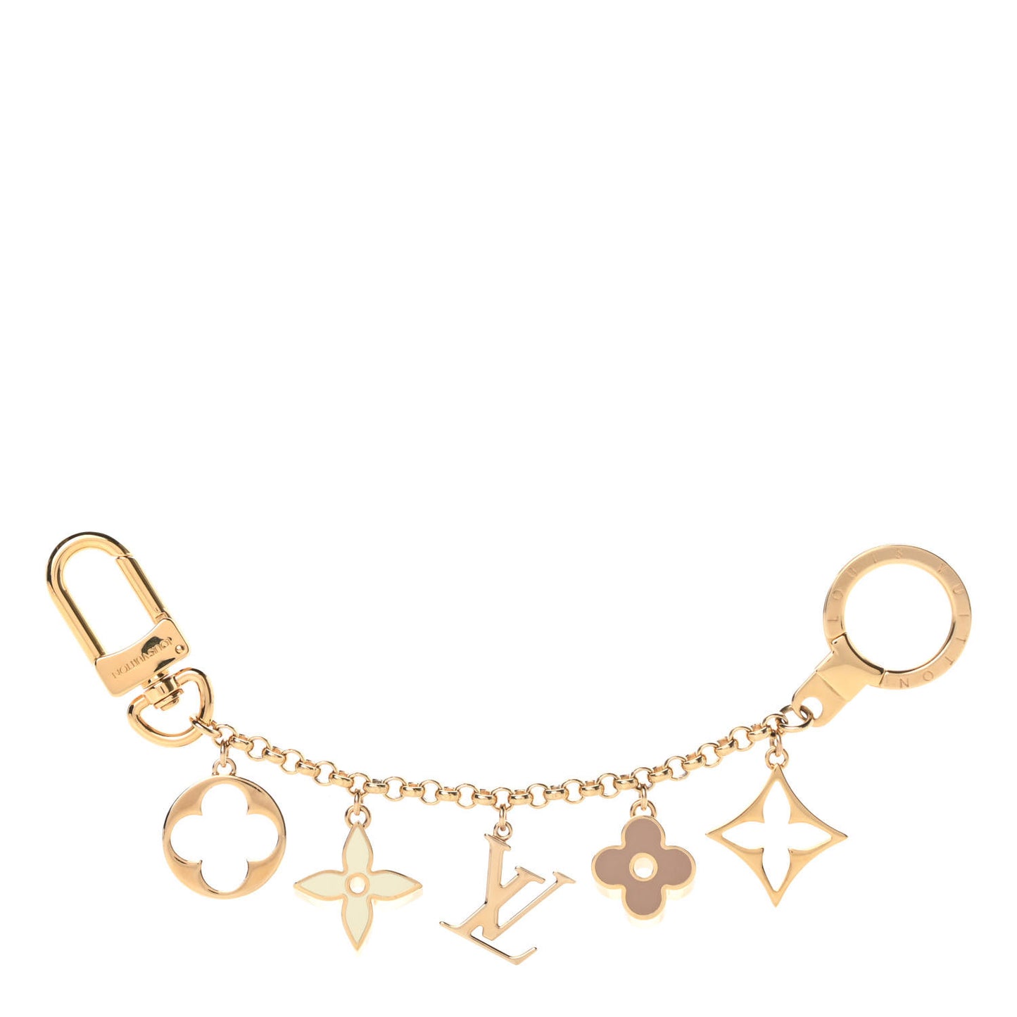 Brass Enamel Fleur De Monogram Bag Charm Chain Gold