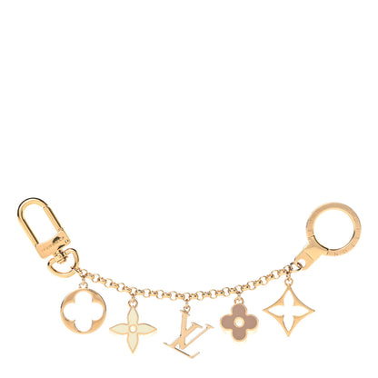Louis Vuitton Brass Enamel Fleur De Monogram Bag Charm Chain Gold 1 of 4