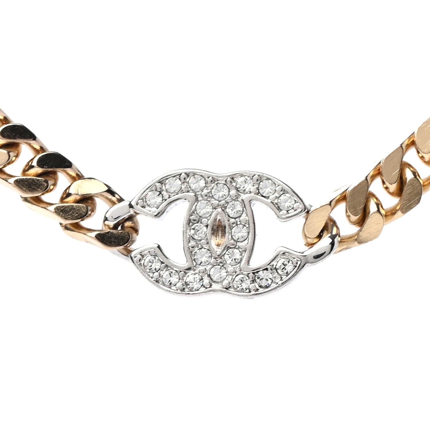 Chanel Crystal Chain CC Choker Gold Silver 2 of 3