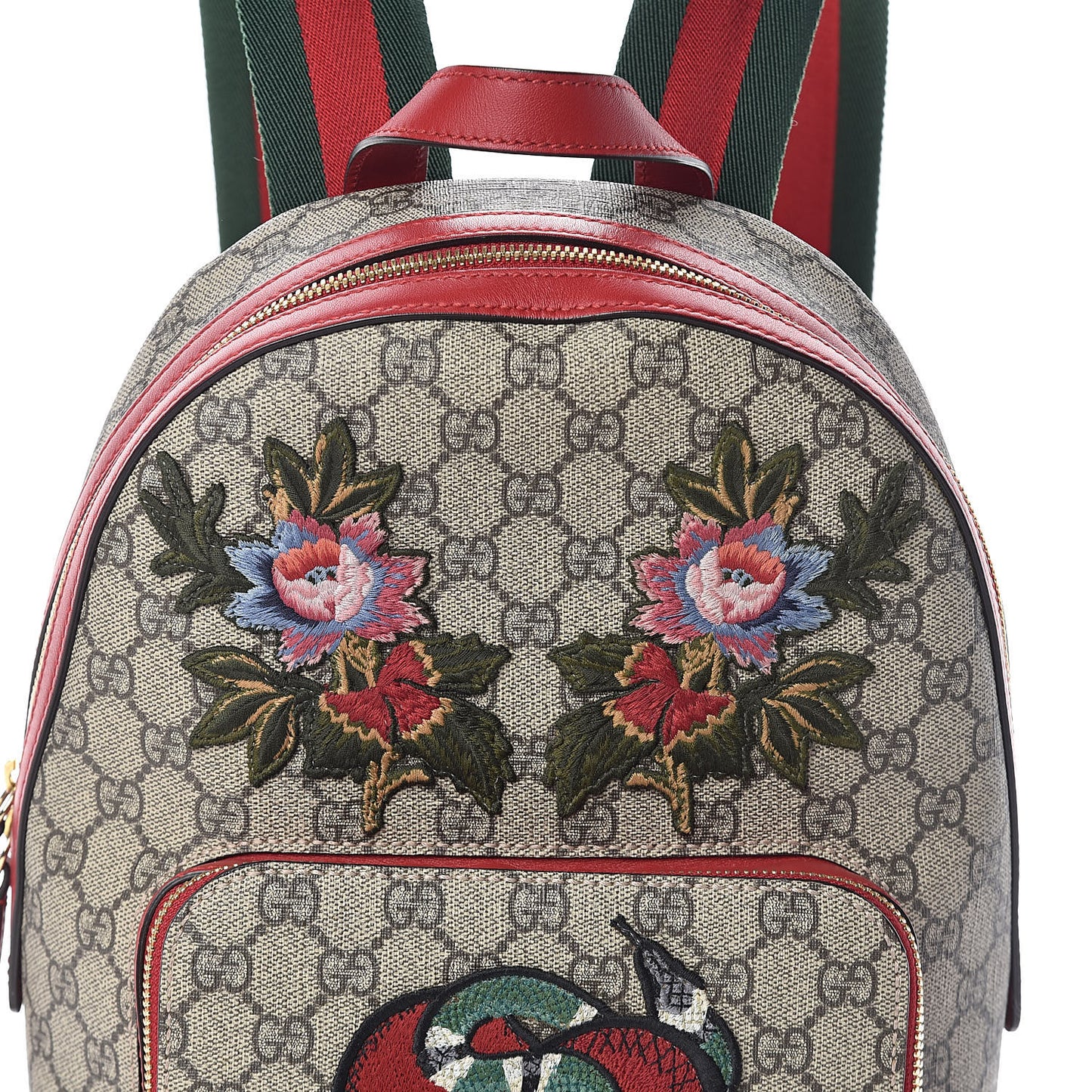 GG Supreme Monogram Web Kingsnake Heart Embroidered Small Day Backpack Red