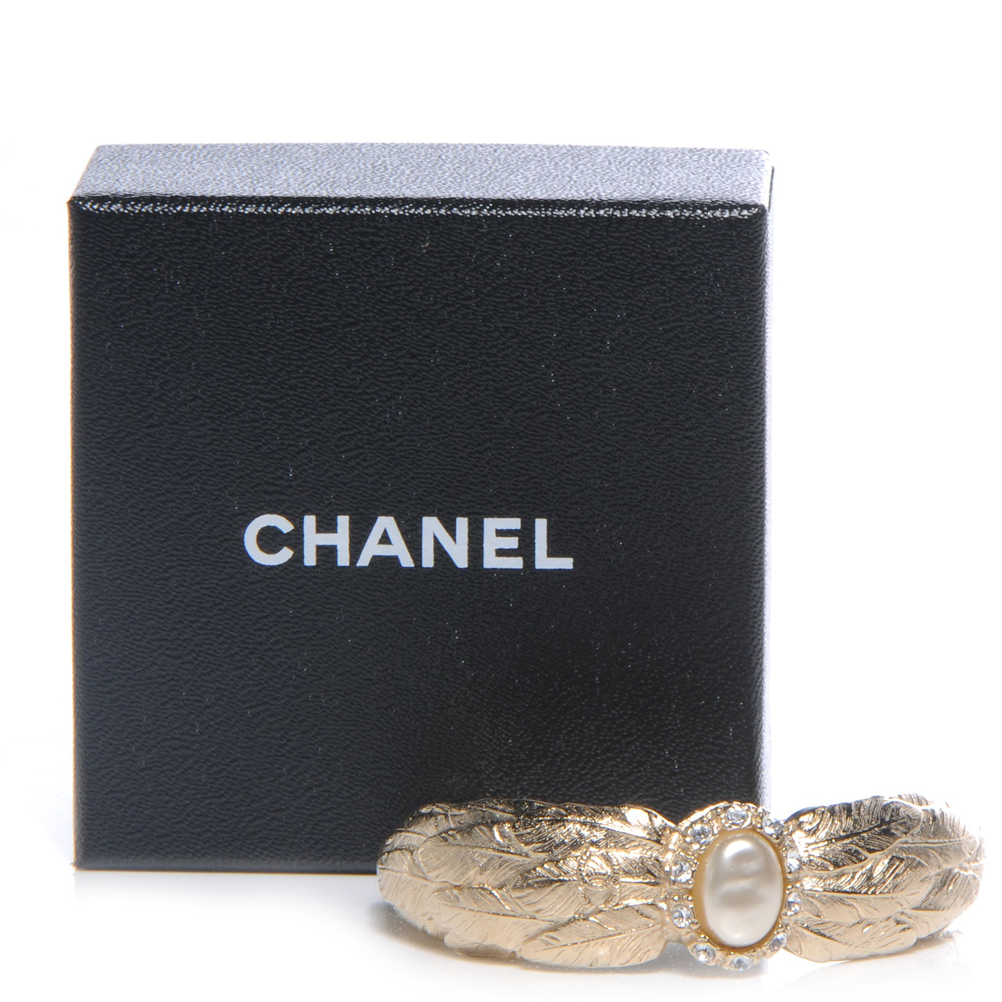 Chanel Crystal Pearl Feather Cuff Light Gold 6 of 6