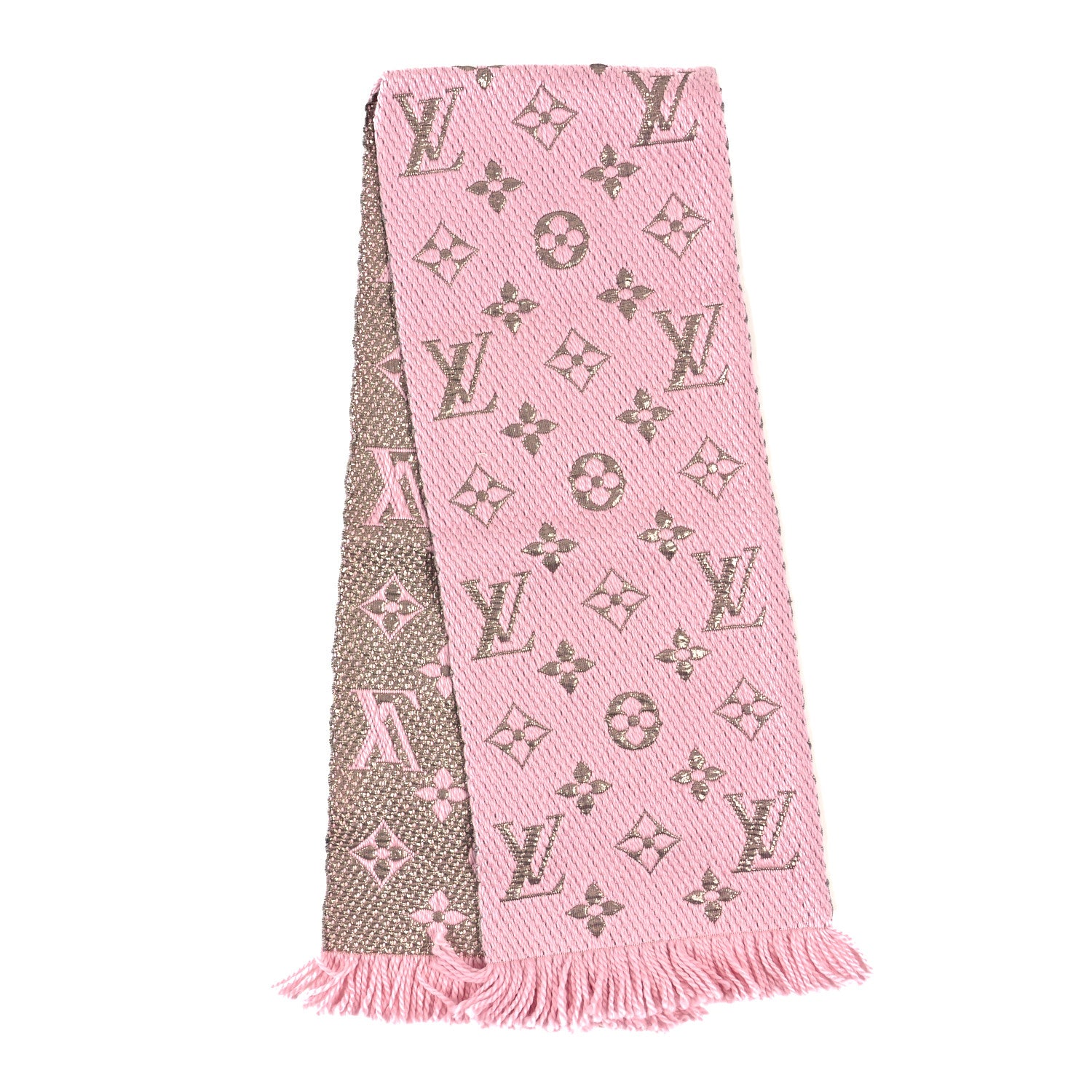 Louis Vuitton Wool Silk Logomania Shine Scarf Pink 2 of 3