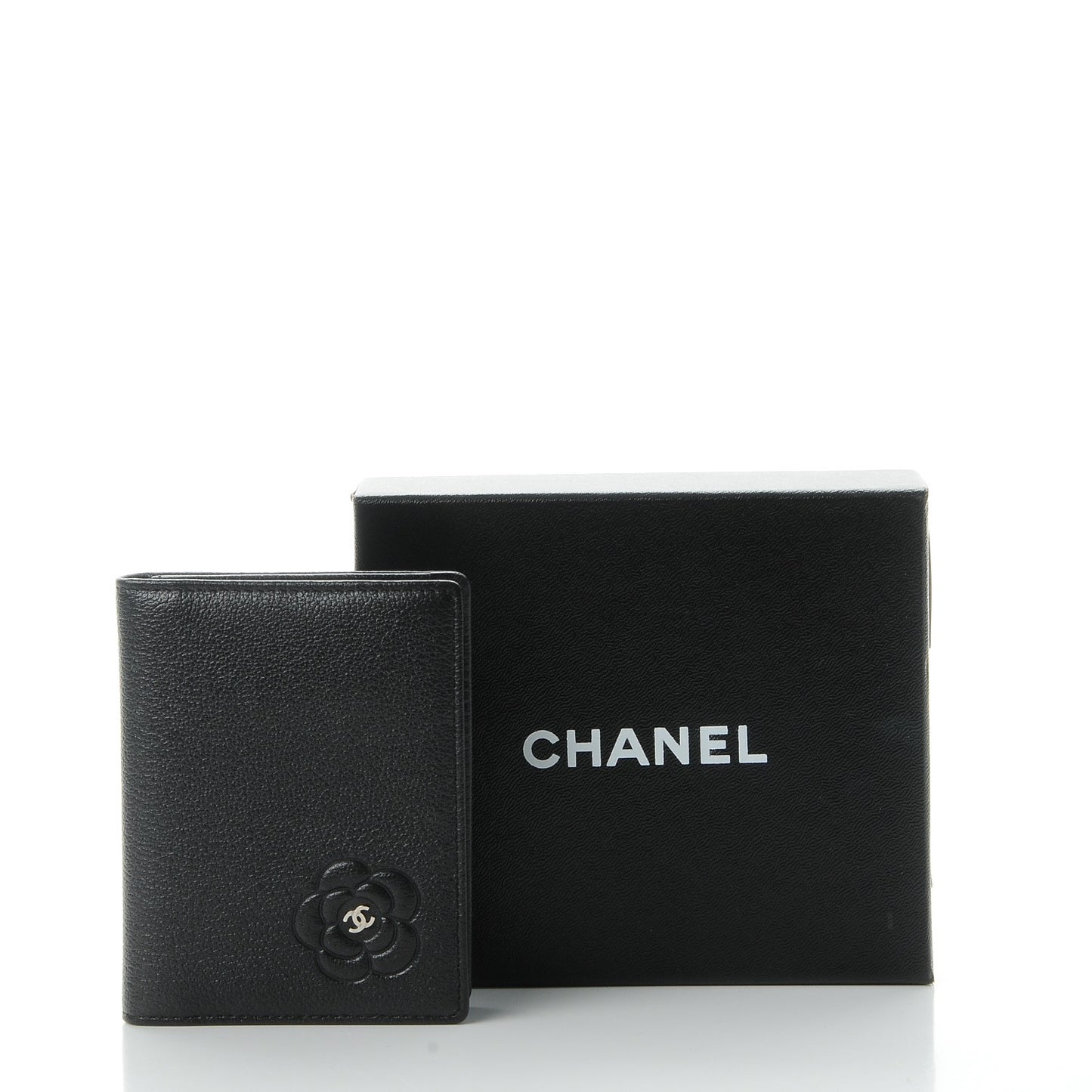 Goatskin Camellia Card Holder Wallet Black