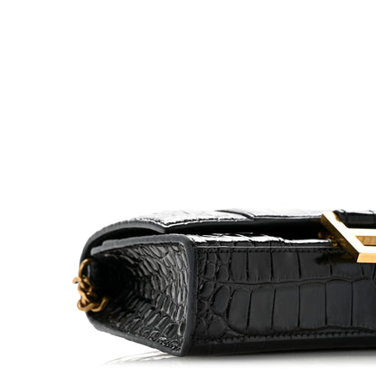 Balenciaga Shiny Calfskin Crocodile Embossed Hourglass Chain Bag Black 9 of 13