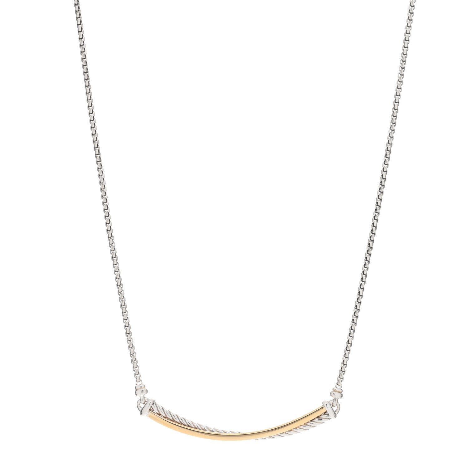 David Yurman Sterling Silver 18K Yellow Gold Crossover Bar Pendant Necklace 1 of 3