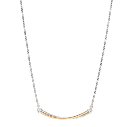 David Yurman Sterling Silver 18K Yellow Gold Crossover Bar Pendant Necklace 1 of 3